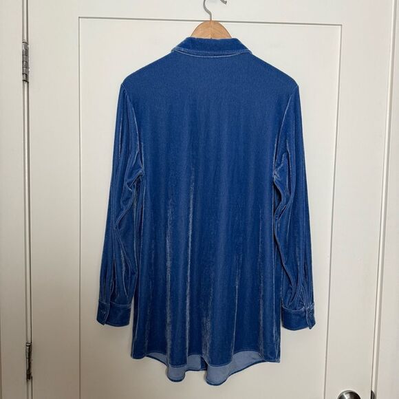 Soft Surroundings Boyfriend Shirt Womens Sz M Blue Velvet Long Sleeve Button Up - Picture 6 of 13